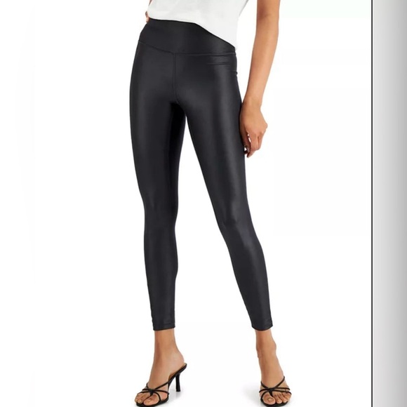INC International Concepts Black Faux Leather Leggings - Picture 1 of 10
